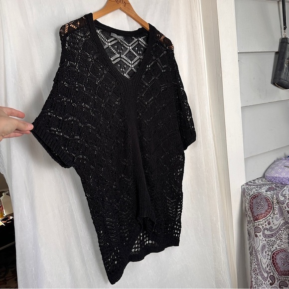 3/$20 💥 Matty M Black Crochet Knit Flowy Kimono Sleeve Kaftan Dress - Picture 4 of 16